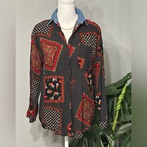 #8)  Vintage Pemylane  100% Cotton multi color button down shirt.